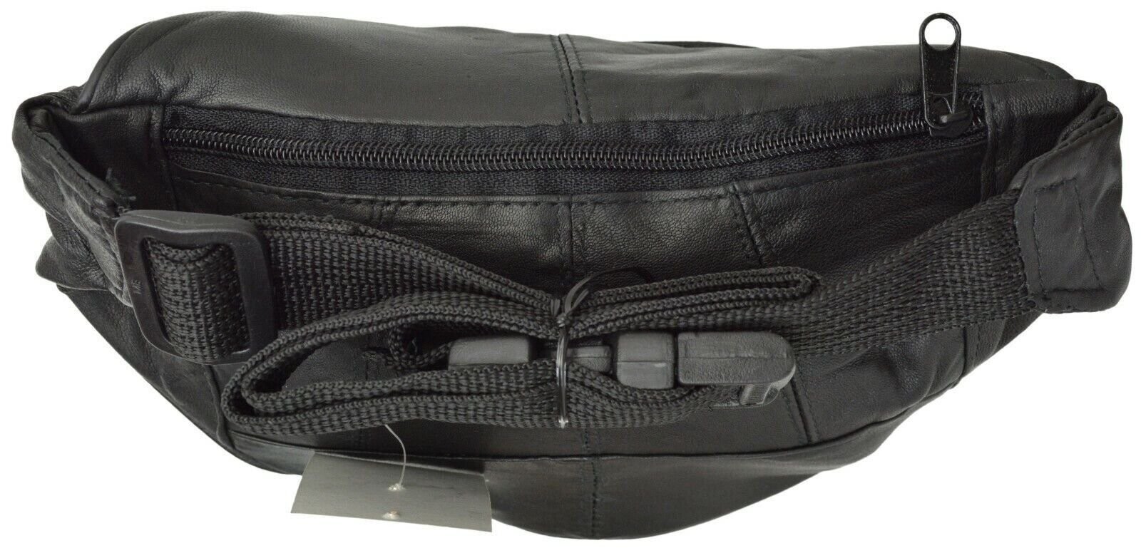 New Black Leather Waist Fanny Pack Travel Belt Bag Hip Travel Pouch 40″ Waist