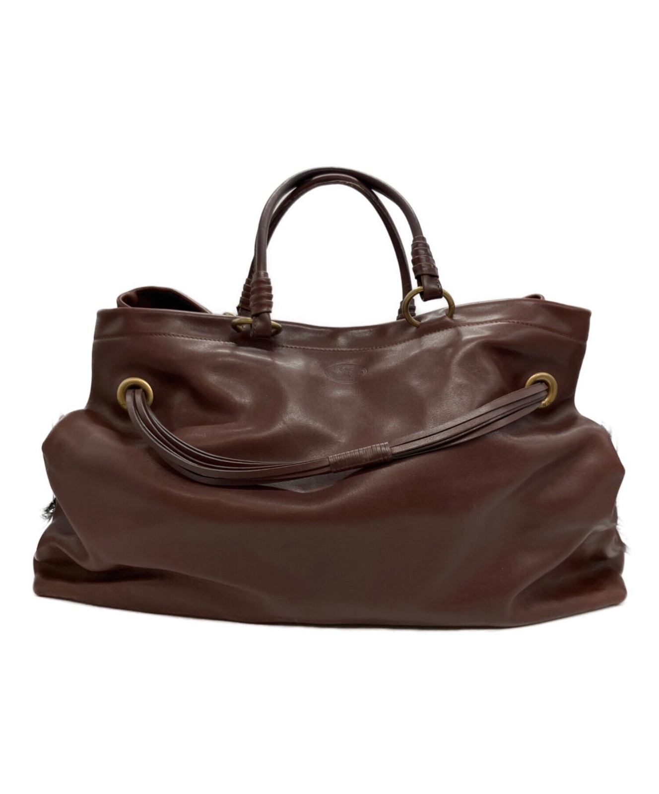 Authentic CELINE Handbag Top Handle Bag Dark Brown Leather Men’s Solid