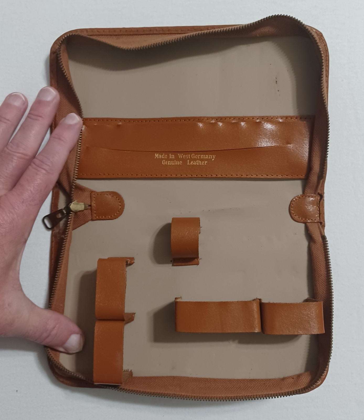 Vintage West Germany Leather Grooming Kit With Manicure Set & Brush, Zippered
