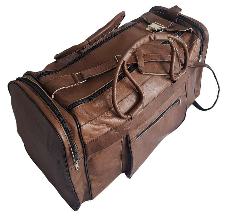 Genuine Leather Bag Goatskin Brown 58×32 Gym Travel Bag Sports Bag Weekender