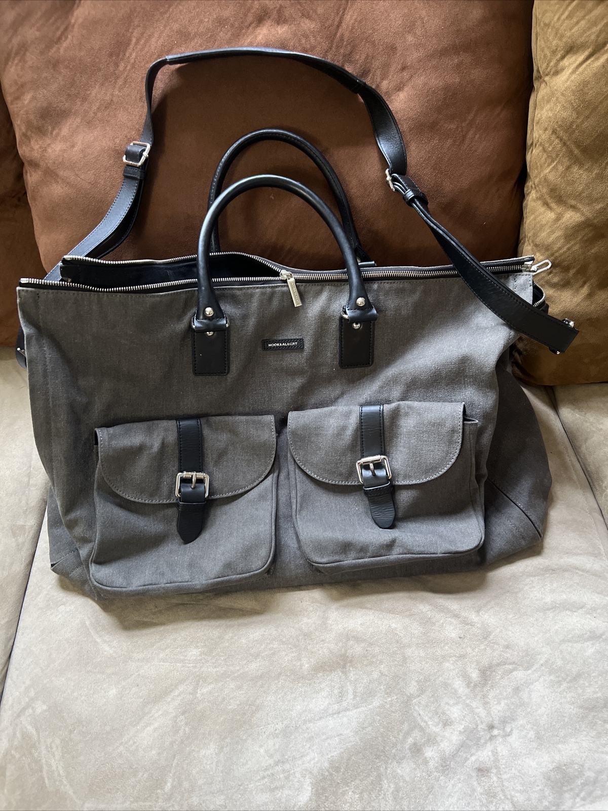 Hook + Albert Black Grey Canvas Garment Duffel Bag Convertible Weekend