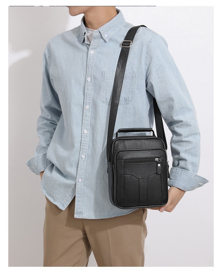 Mens Genuine Leather Messenger Bag Crossbody Bag Casual Business Shoulder Bag