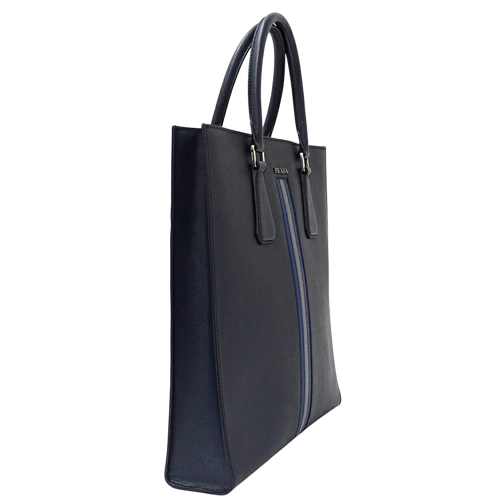 PRADA Bag Tote Bag Handbag Saffiano Navy 2Vg083 Logo Used
