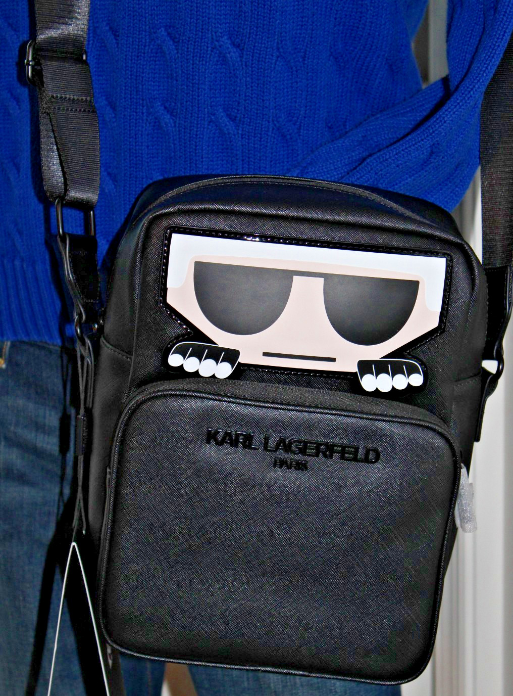 NEW Karl Lagerfeld Crossbody Men’s Bag Black Lined Pockets Adjustable Strap iPad