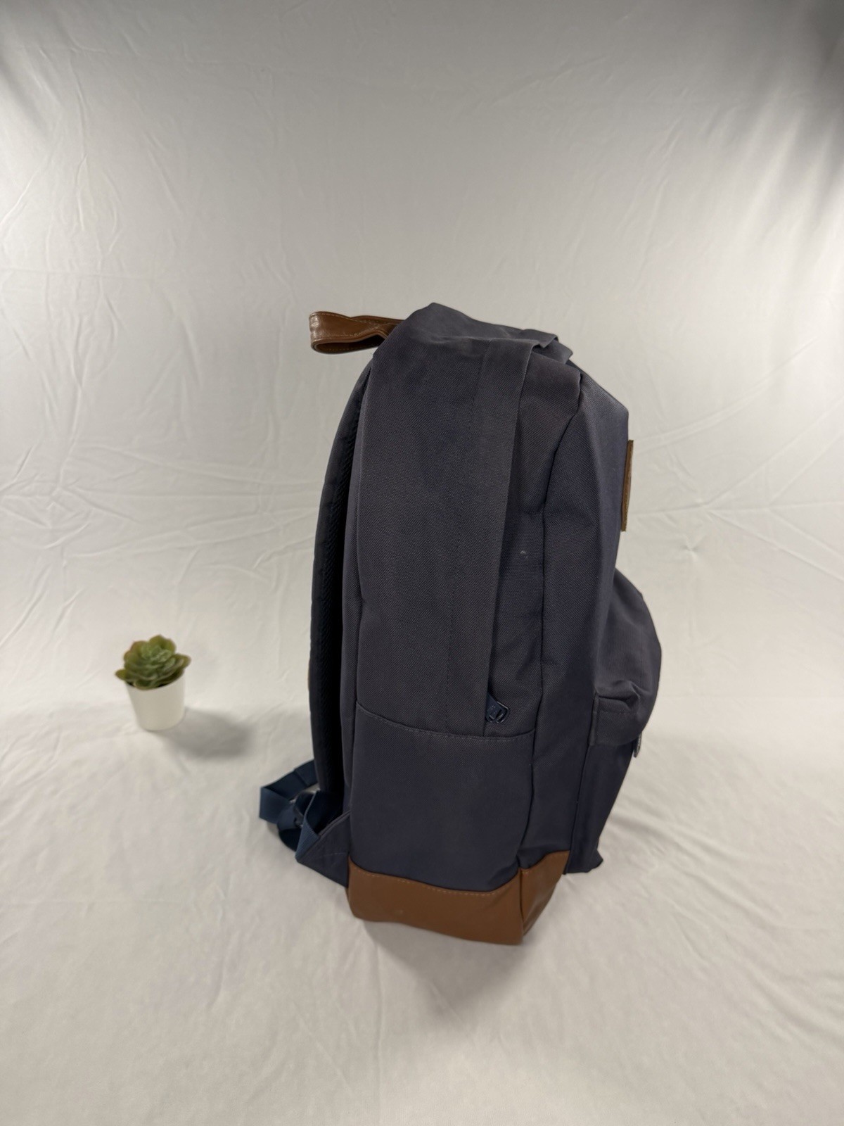 Herschel Heritage Basic Backpack Navy Blue / Brown Canvas / Leather Bookbag Bag