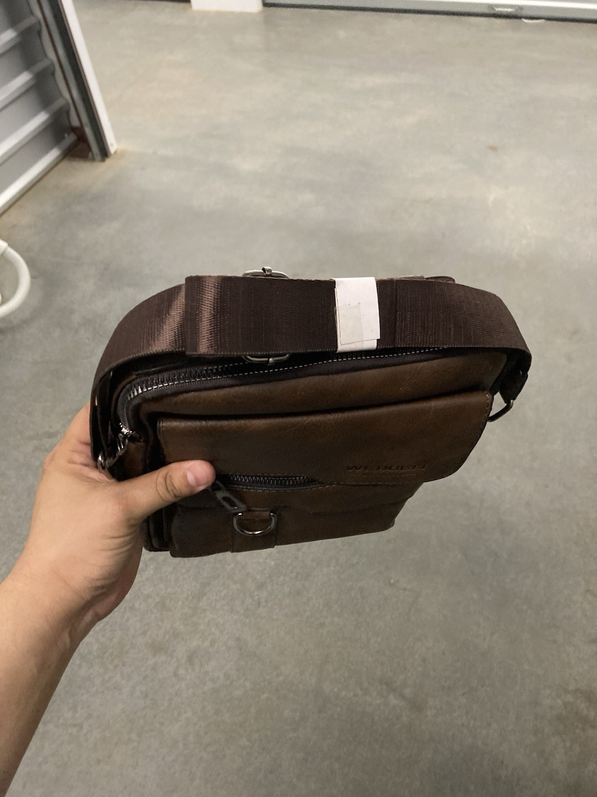 Wekier Brown Small Crossbody Bag Zip Closure Adjustable Strap Pockets Men
