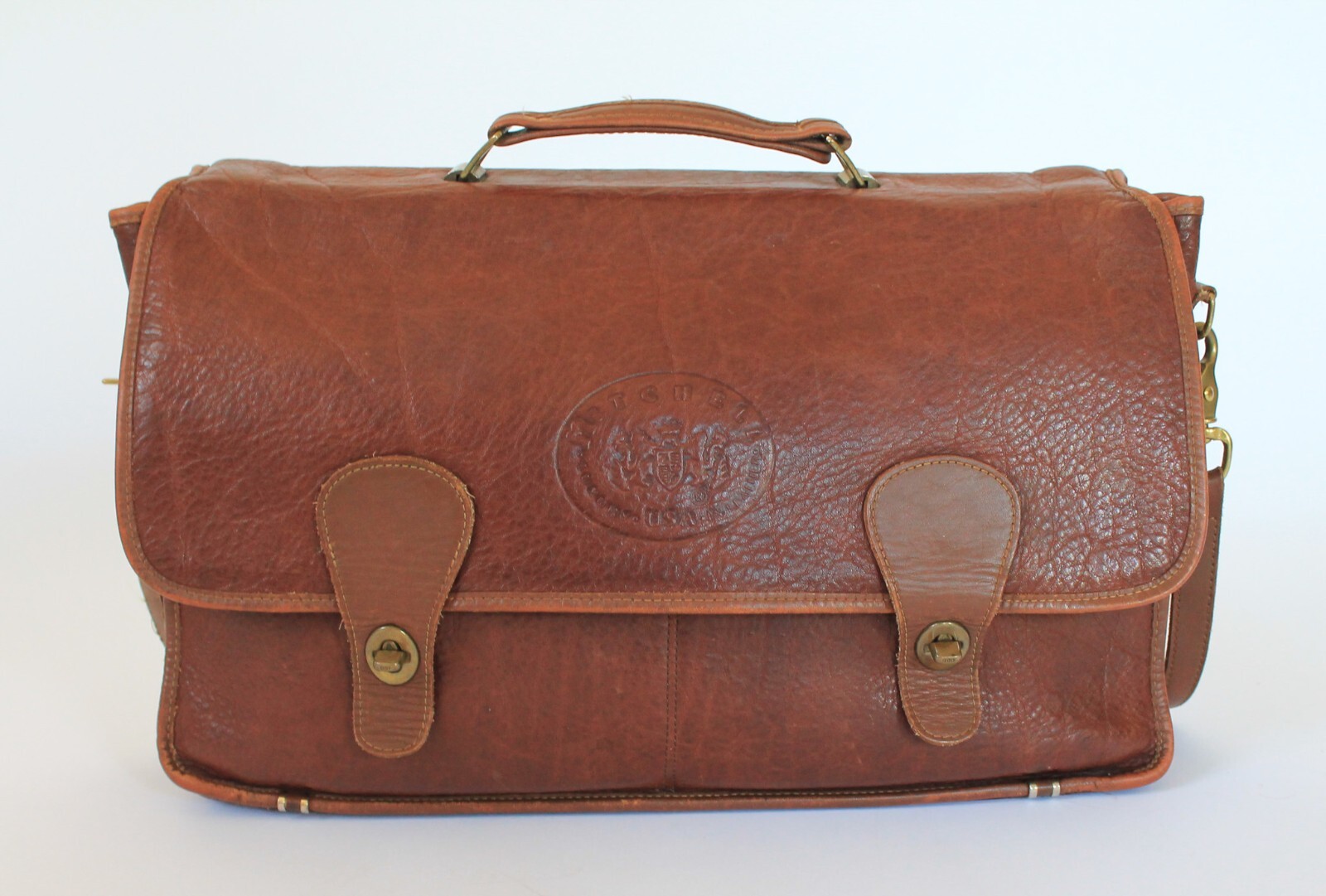 Vintage Brown Mitchell Luxury Leather Messenger Shoulder Bag Signed 1995