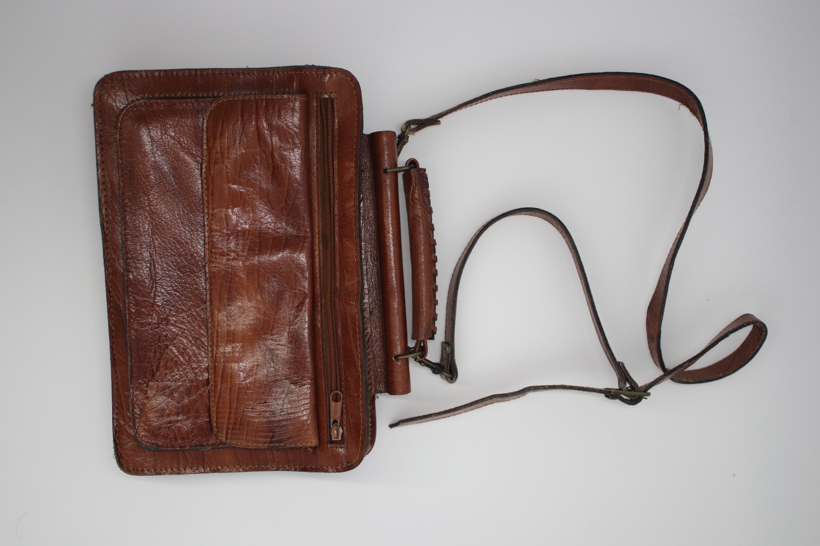 Vintage Morocco Brown Leather Shoulder Messenger Briefcase Bag