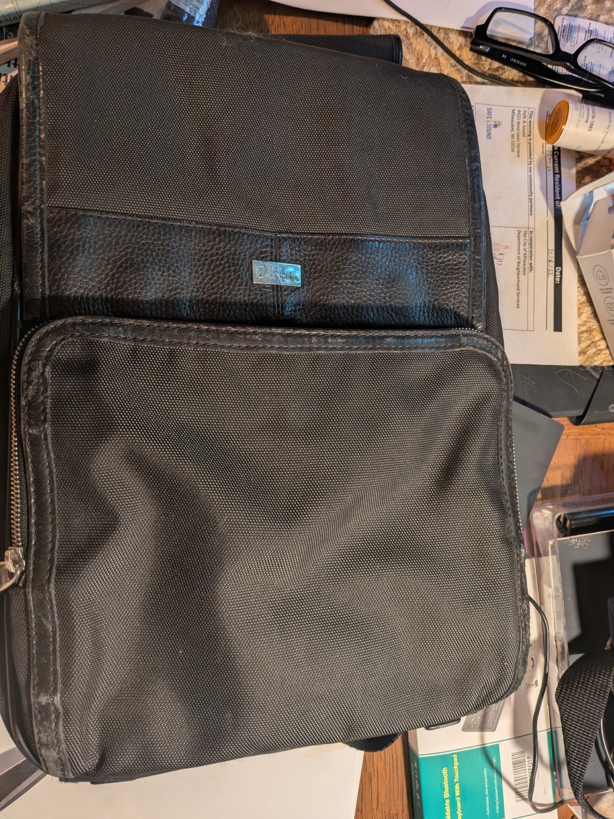 Cole Haan Ballistic Nylon Leather Sling Backpack Crossbody Bag – Black Organizer