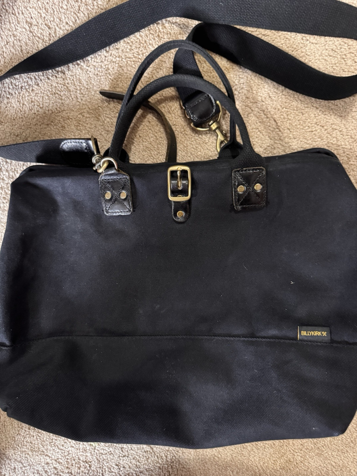 BillyKirk Black Canvas and Leather Carryall Bag Waxed Crossbody Strap Tote EUC