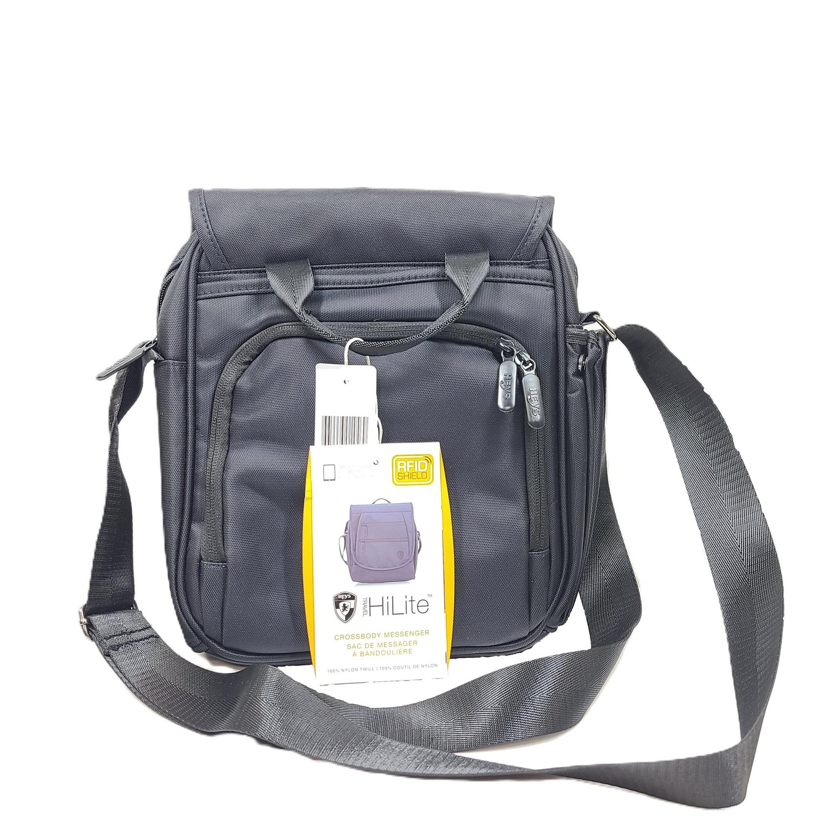 HEYS Hi-Lite Crossbody Messenger Bag Tablet Sleeve RFID Nylon Black