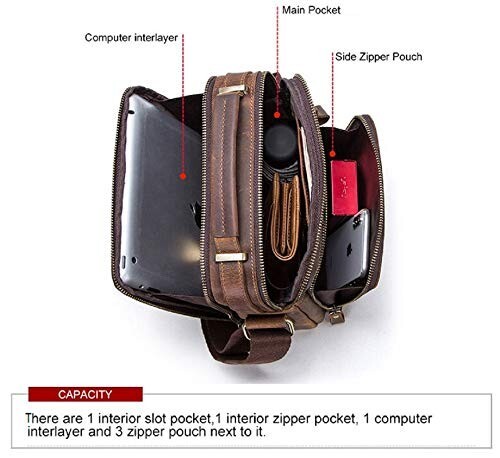 10 in long-lasting Leather Unisex Messenger Bag For Men & Woman (Brown)