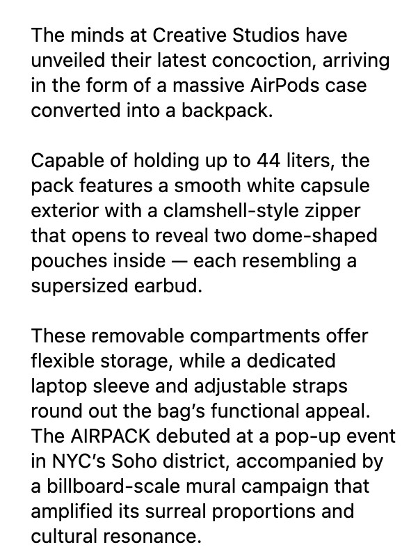Bravest Studios Airpack Backpack White Removable Pod Bags Brand New Free US S&H