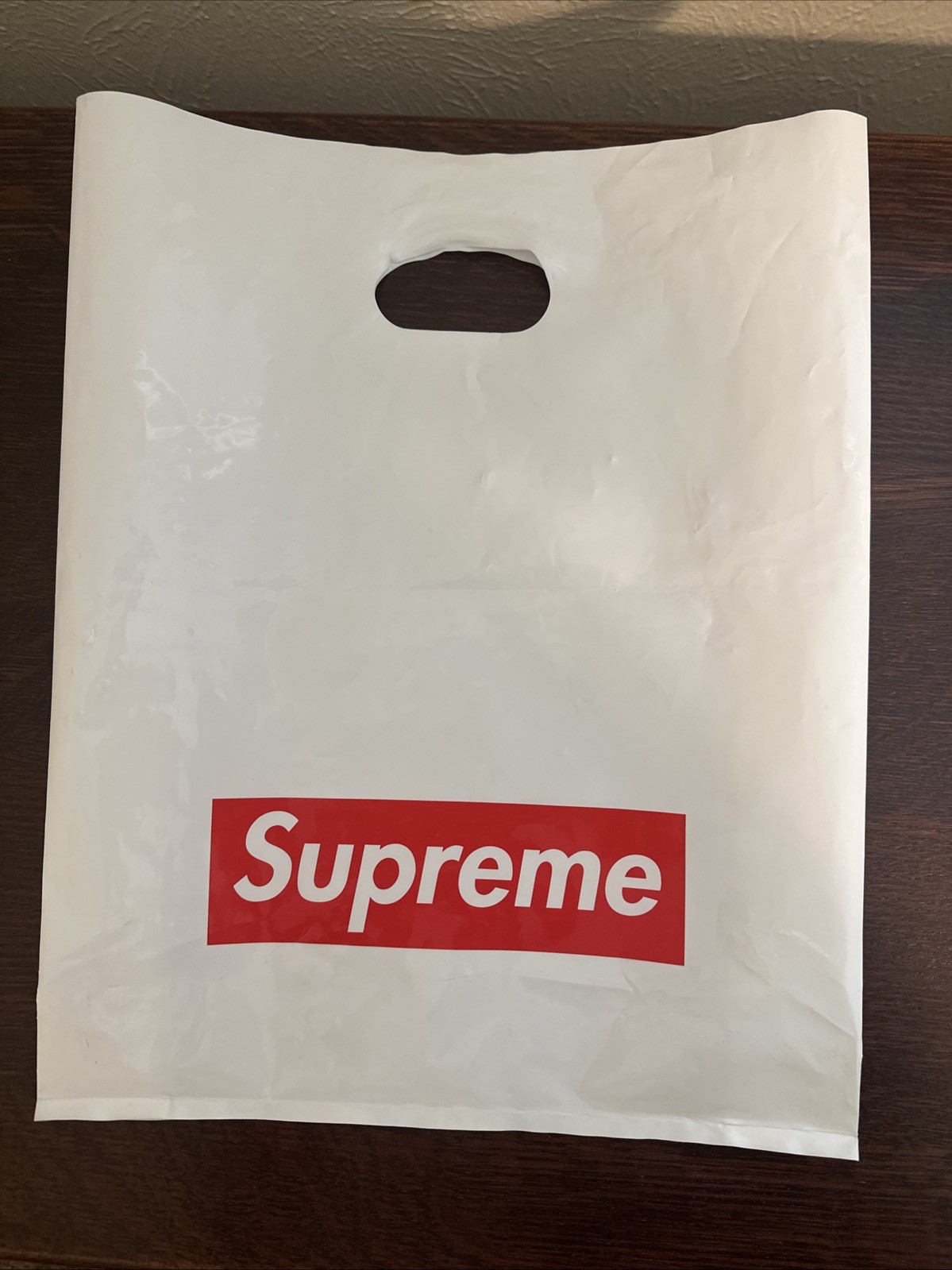 Original SUPREME LARGE White Plastic Shopping Bag Red Box Logo 16″ x 23″