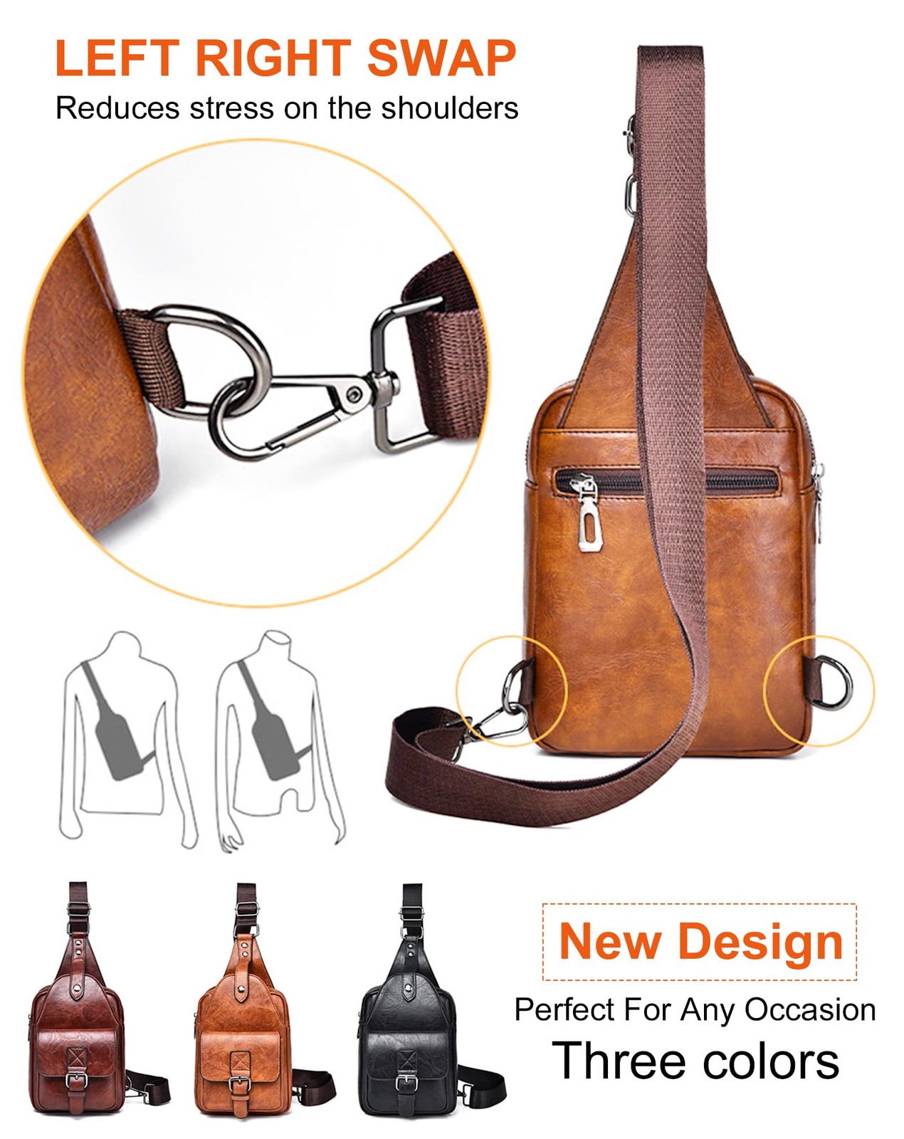 Men’s Leather Crossbody Sling Bag – Anti-Theft Multi-pocket Shoulder Bag for …