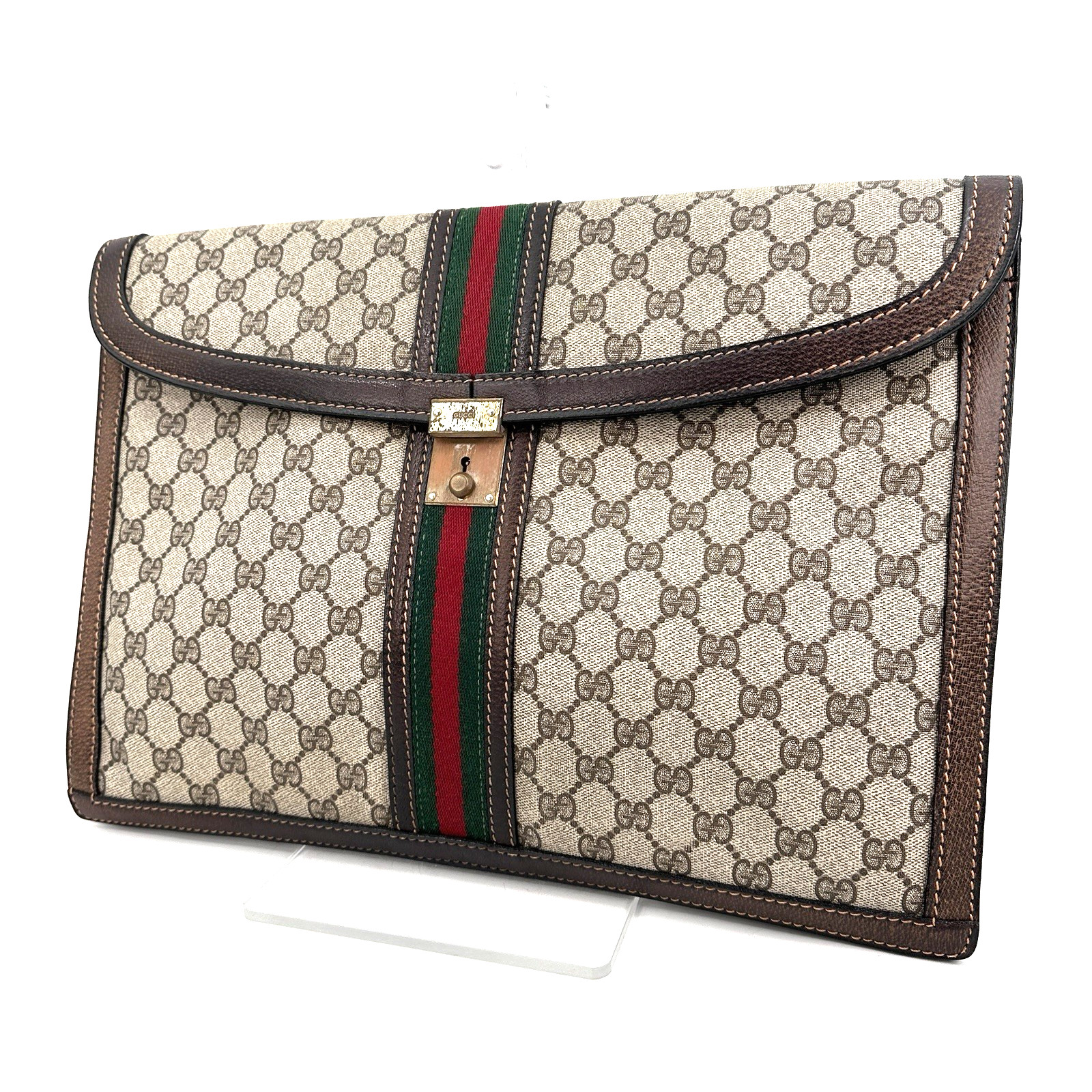 Vintage Gucci Document Case Briefcase Sherry Line PVC Leather Authentic