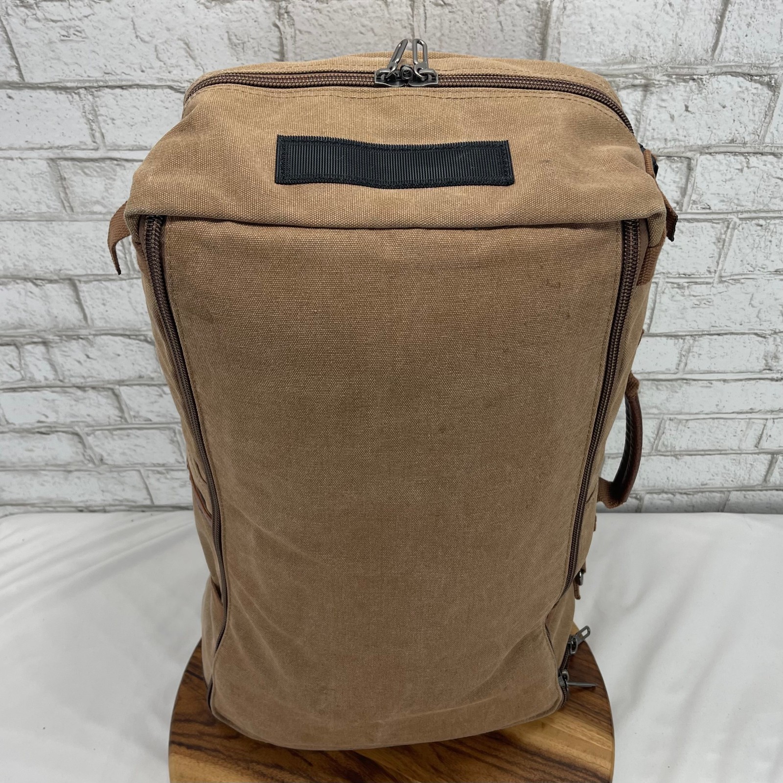 Witzman Brown Canvas Leather Multipocket Laptop Convertible Back Pack Travel Bag