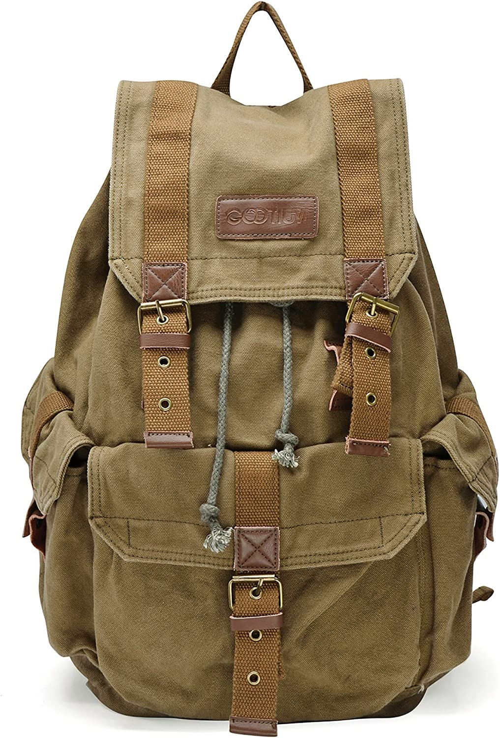 21101AMG Specially High Density Thick Canvas Backpack Rucksack, Field Tan, Large