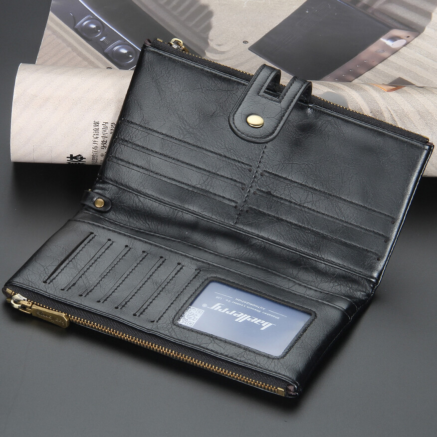 Men Wallet with Anti-Theft Chain RFID Blocking Leather Purse Zipper Phone Holder