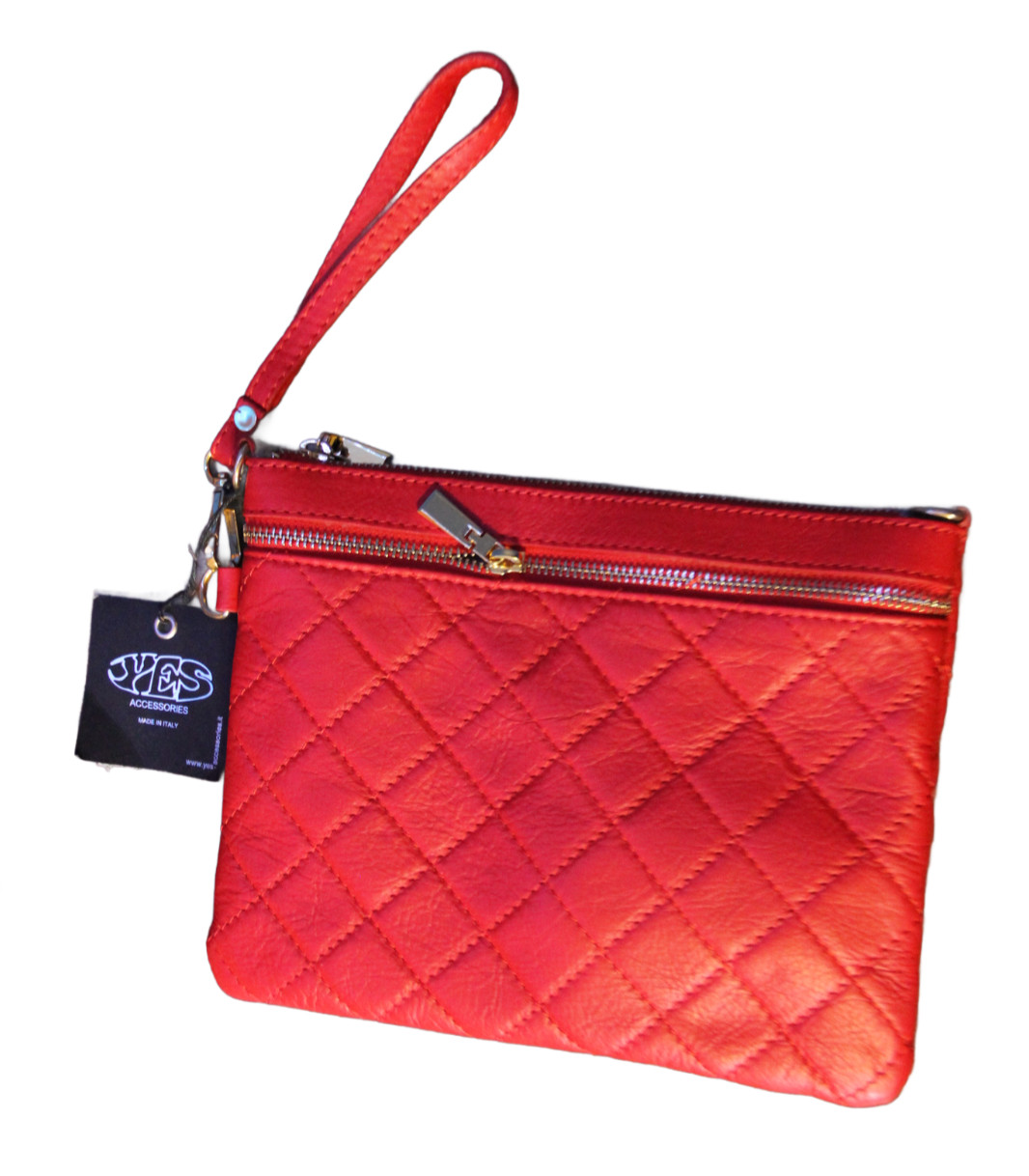 New Genuine Italian Leather Quilted Wristlet w/Crossbody Strap | Yes Accessories