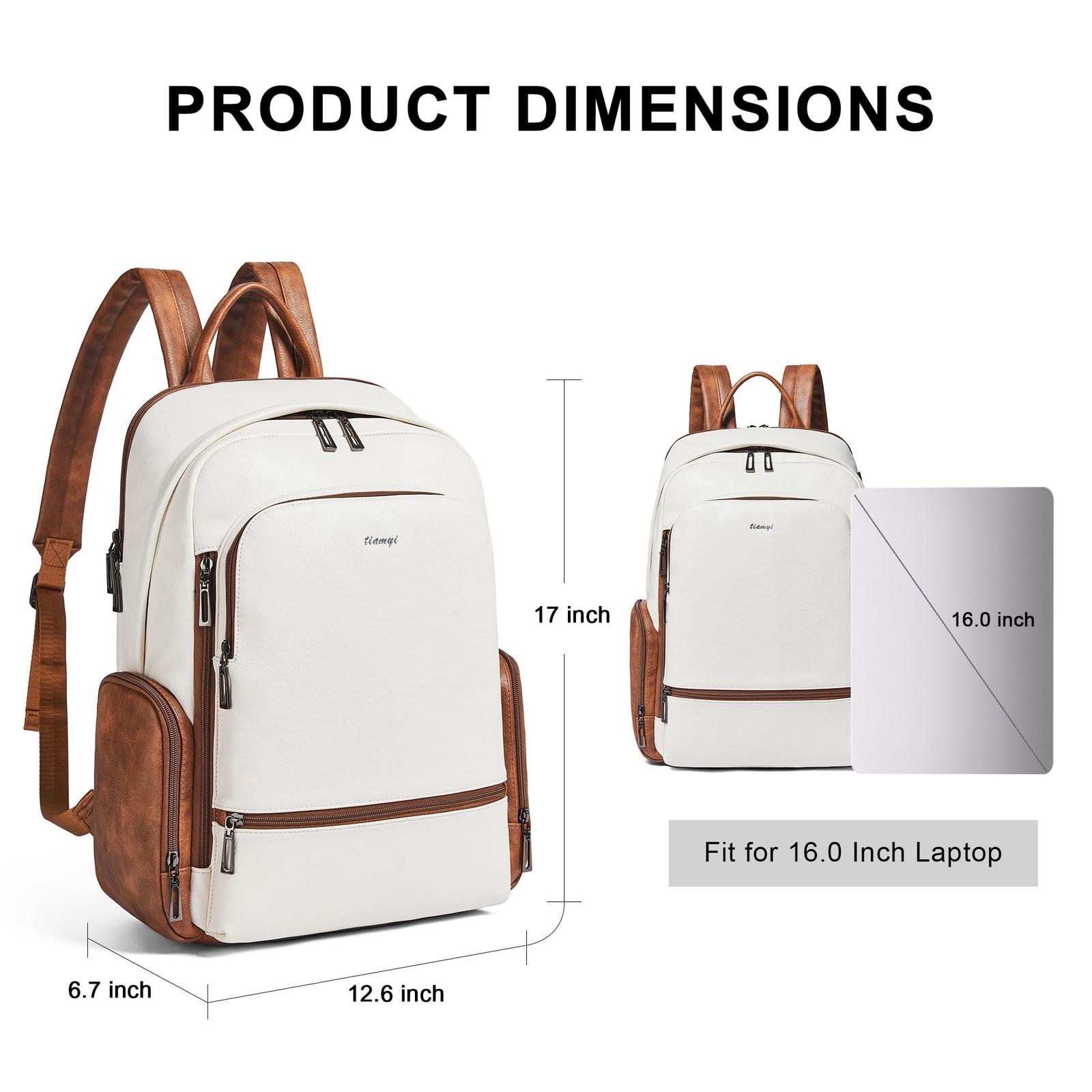 Leather Backpack for Women Men, Fits 16.0 Inch Laptop, Soft Vegan Leather Bac…