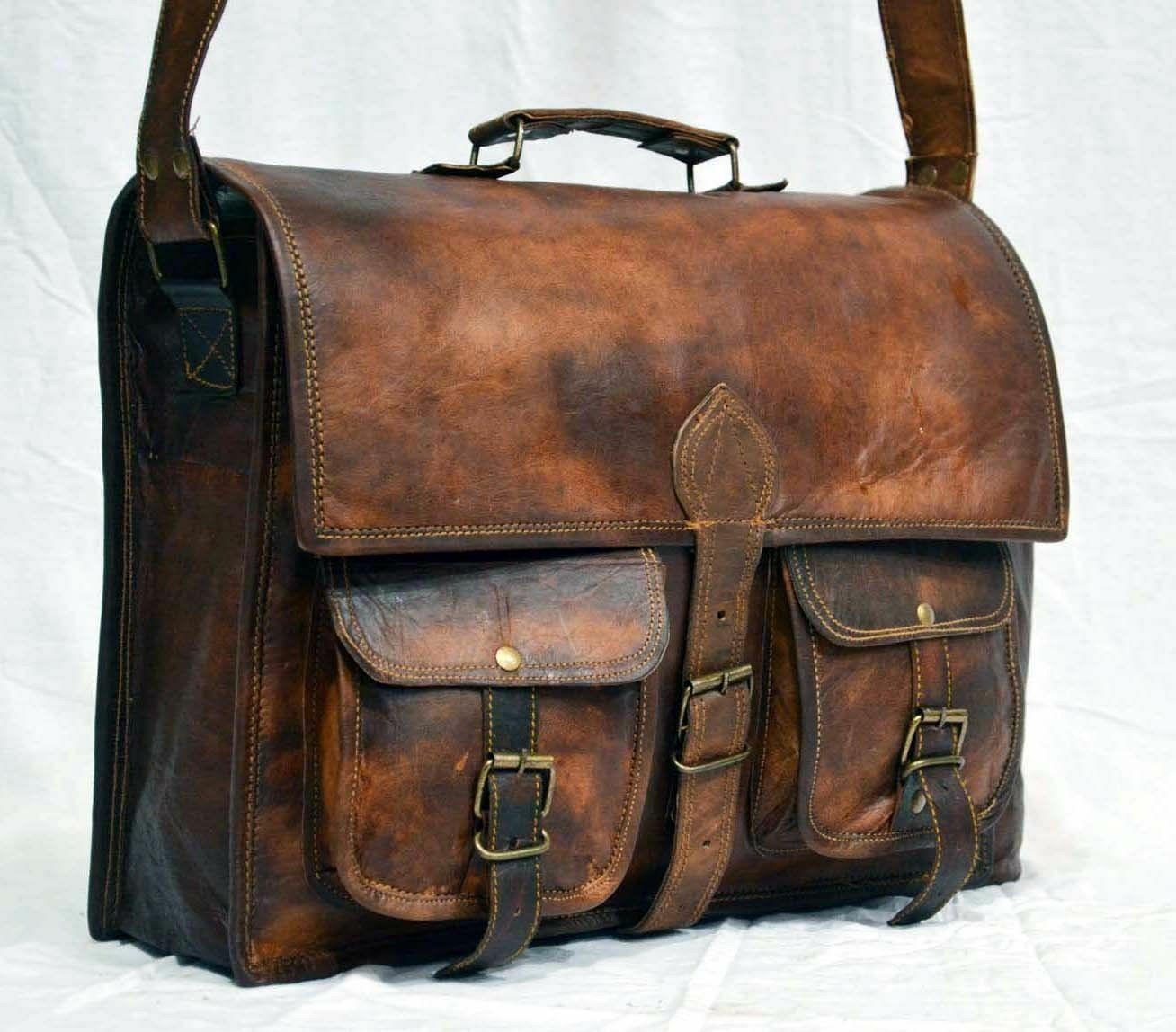 New Leather Messenger Laptop Bag Computer Distressed Brown Satchel Briefcase Men
