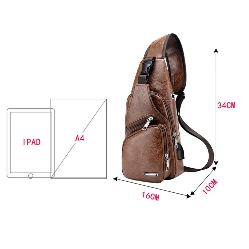 USB data cable charging chest bag casual fashion shoulder bag PU outdoor sports