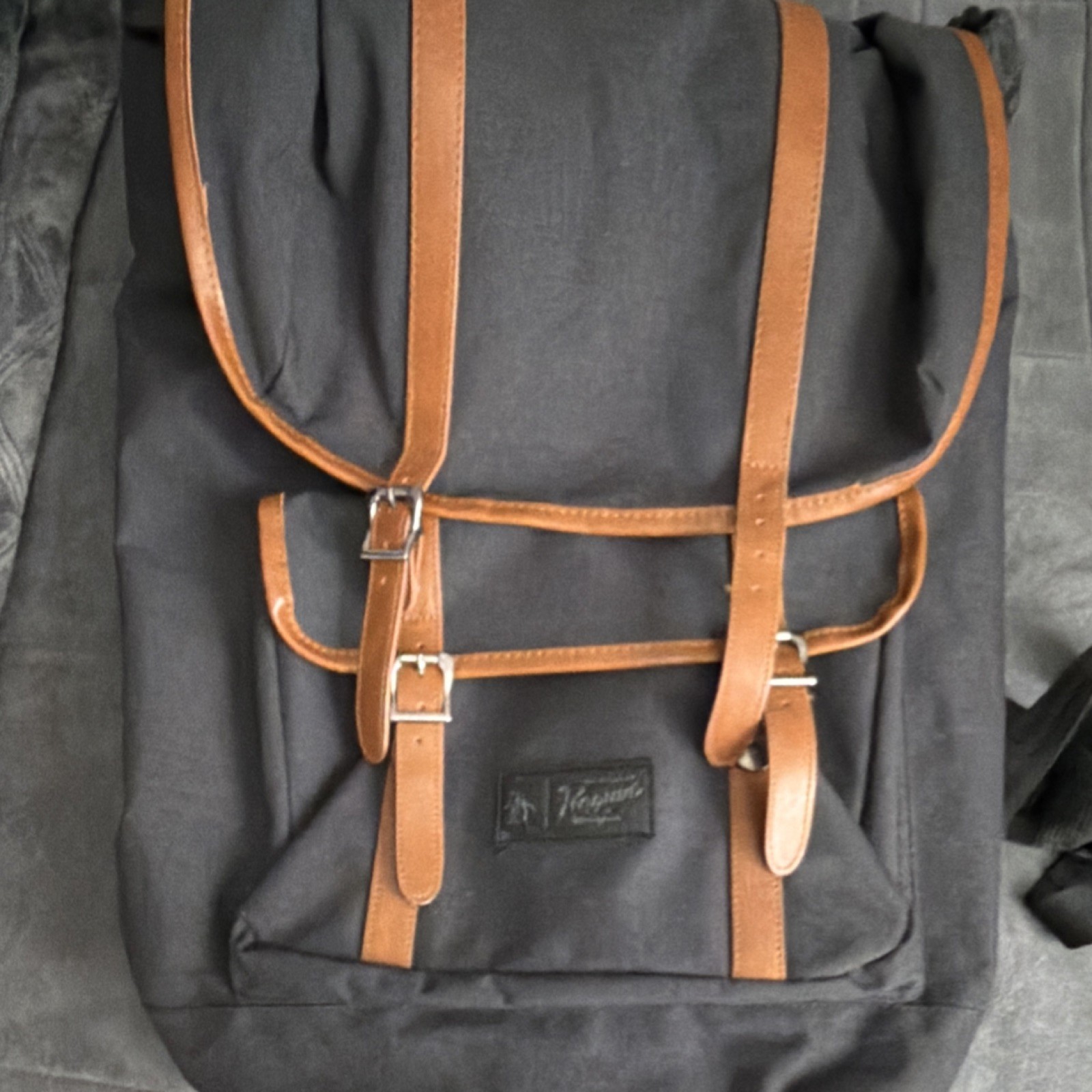 Original Penguin Black Backpack Brown Buckle Adjustable Padded Straps Men