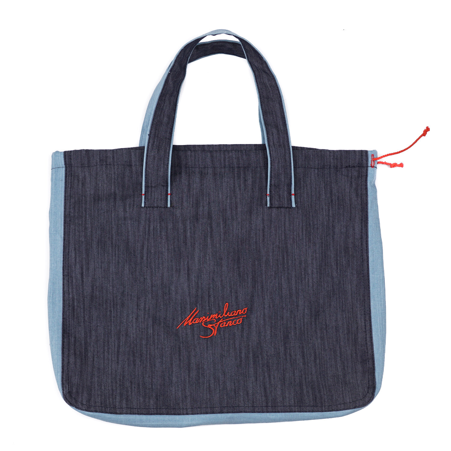 Massimiliano Stanco Two-Color Blue Chambray Denim Tote Bag Made in Italy