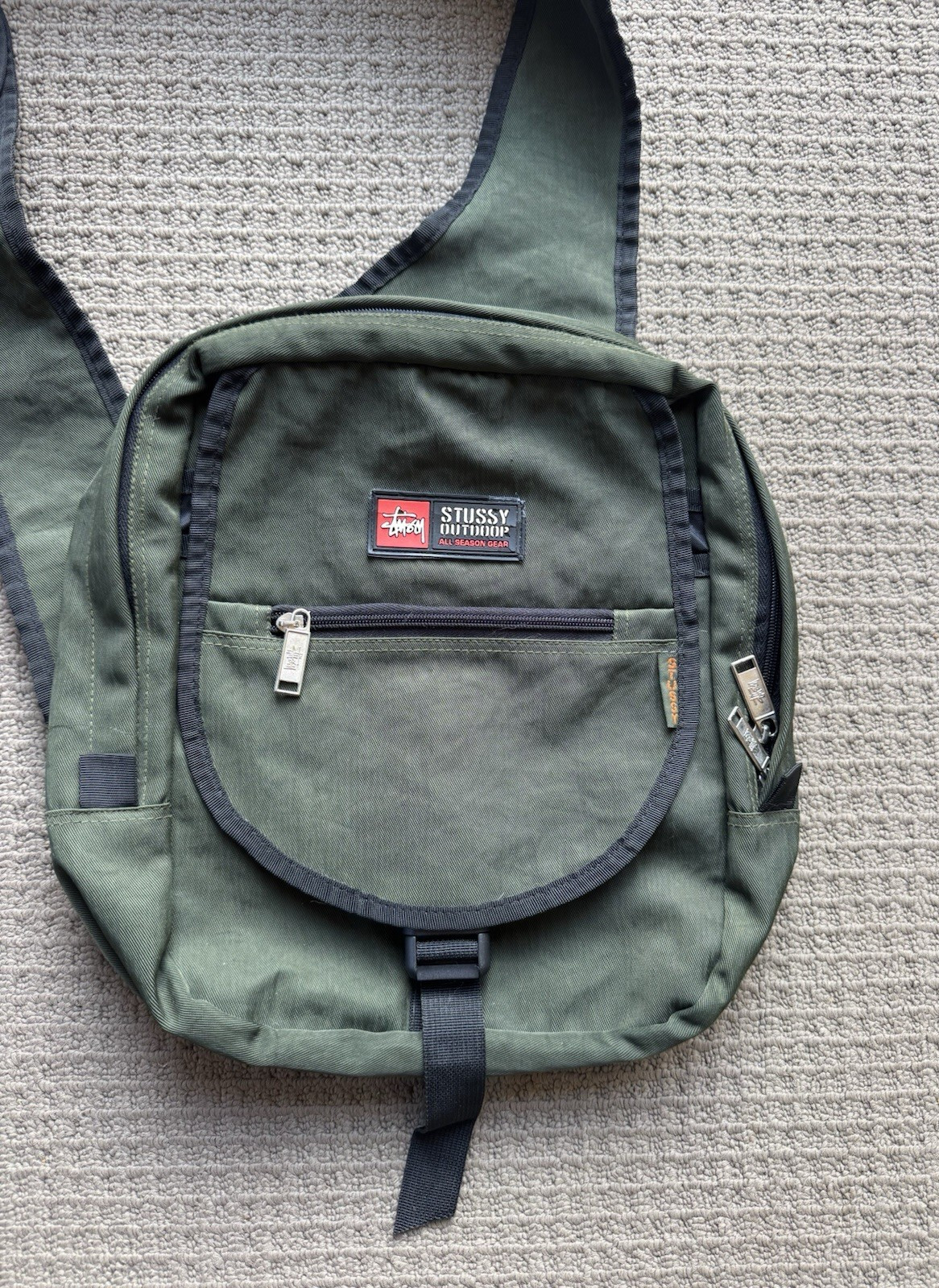 Y2K Stussy Cross Body Shoulder Bag Single Strap Side Green Appendix Stussy Troop