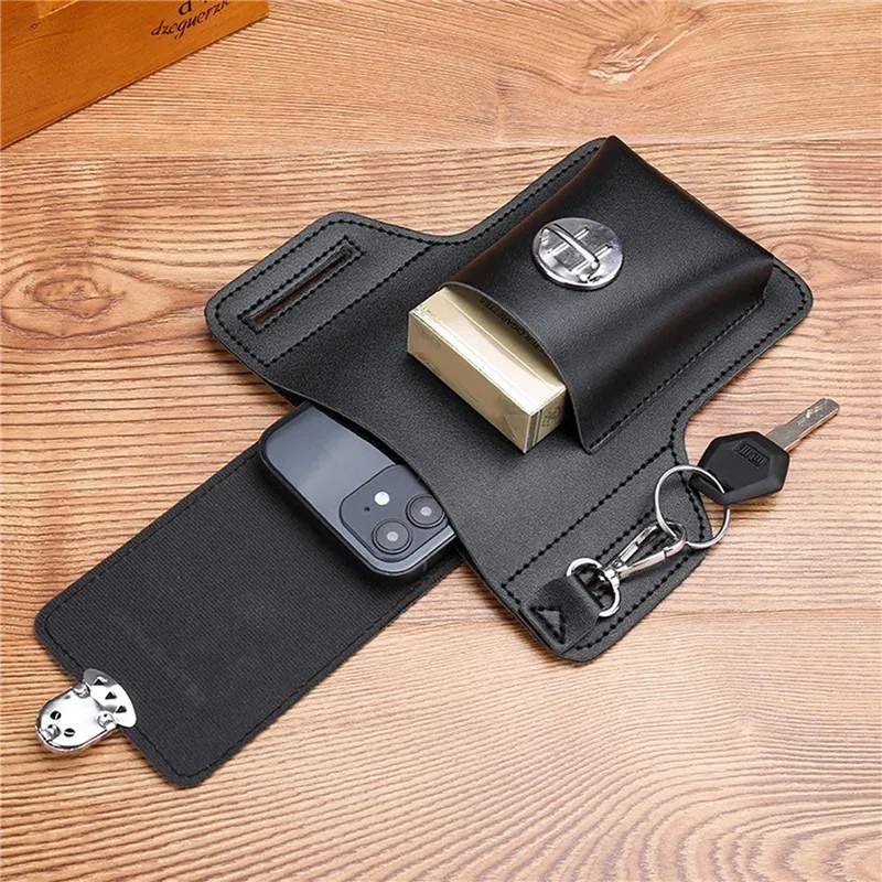 Men’s Leather Belt Waist Bag Phone Pouch Key Holder Work Fanny Pack Holster