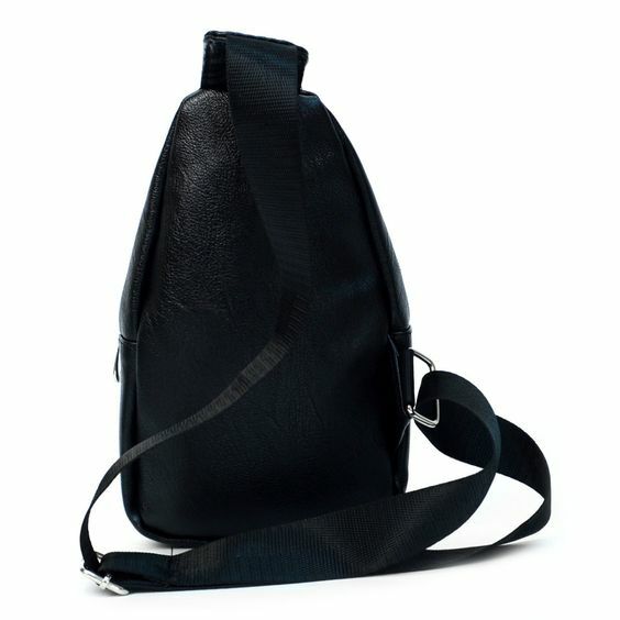 Small Black Polyurethane Split Leather Crossbody Sling Bag Adjustable Strap