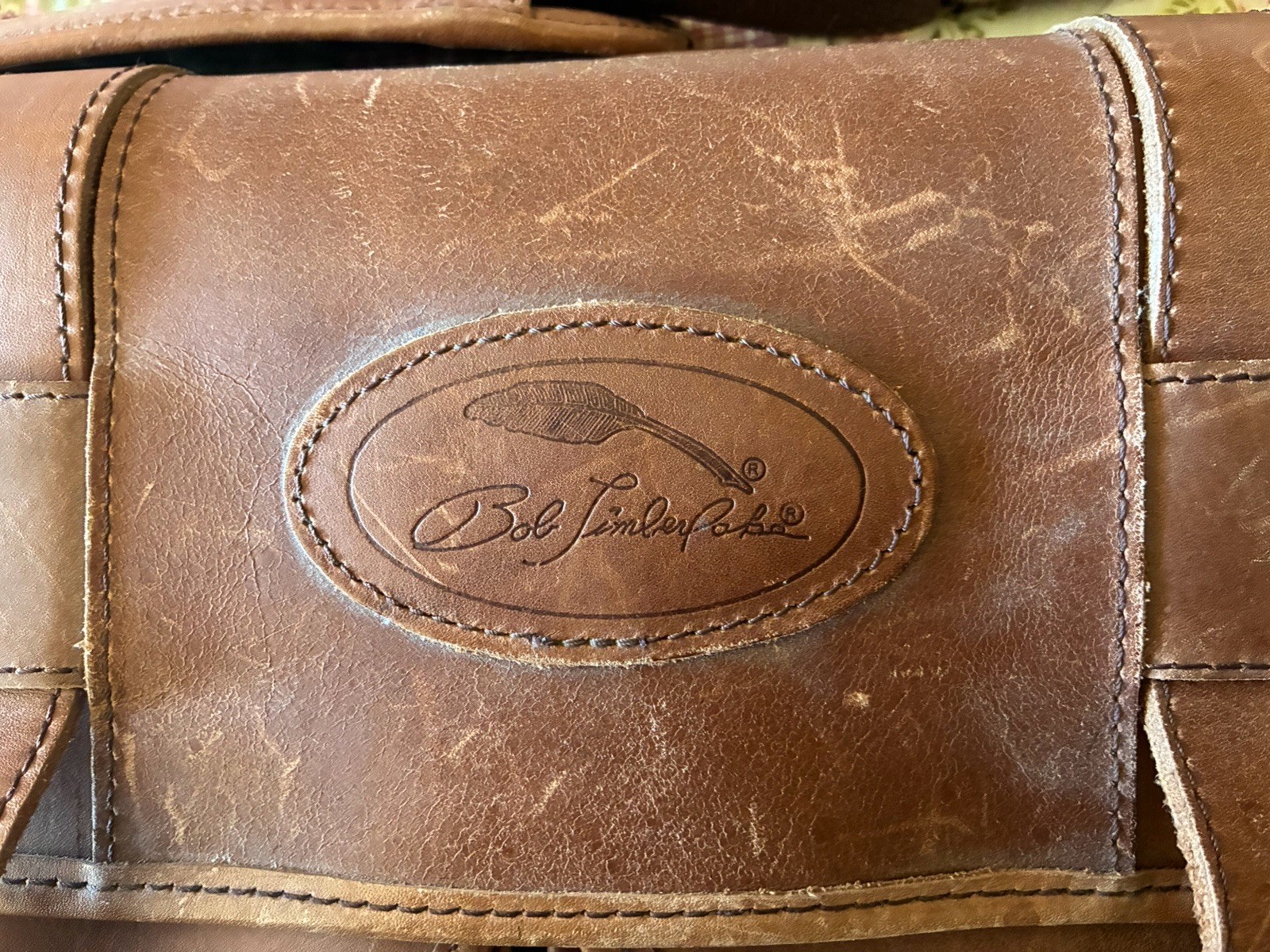 Bob Timberlake Leather Briefcase Messenger Bag Padded Laptop