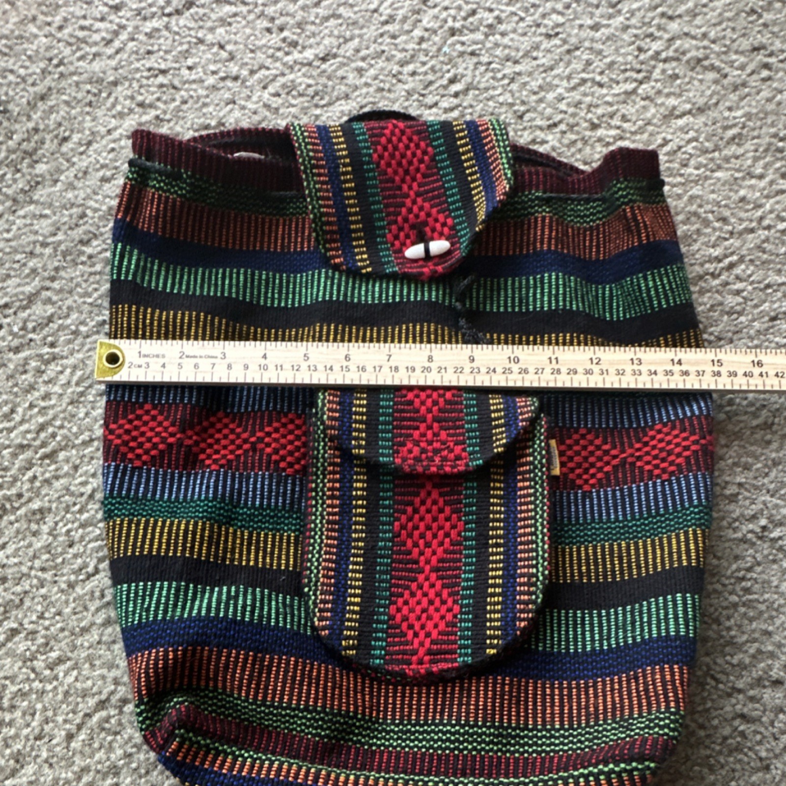 Pinzon Multicolor Striped Backpack, Button Closure, Outer Pocket, Shoulder Strap