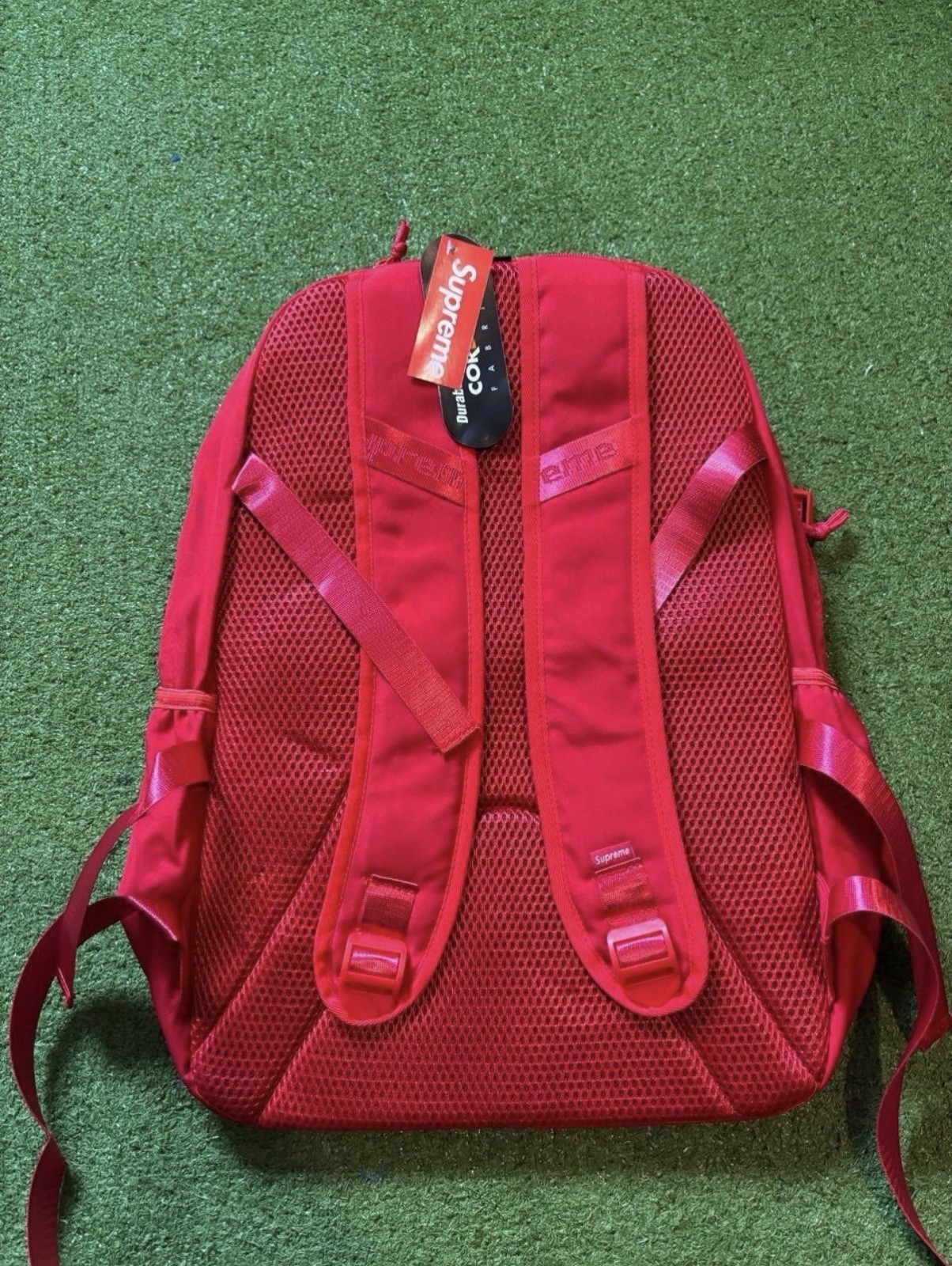 Supreme Red Backpack Zip Closure Adjustable Straps Pockets Unisex Travel