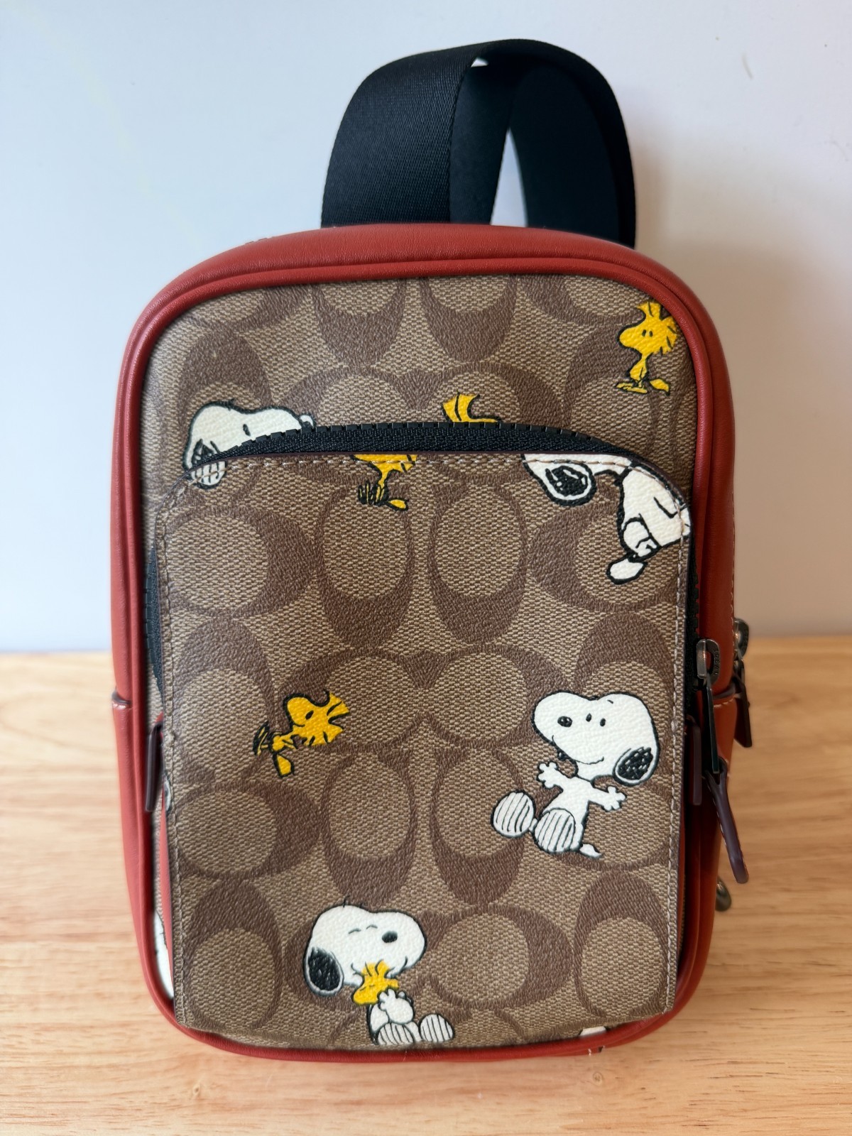 Coach X Peanuts Track Pack 14 w/ Snoopy Woodstock Print Shoulder Bag CE600 NWOT
