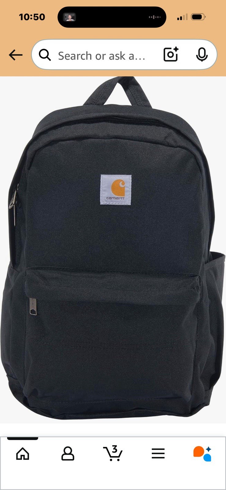 Carhartt Canvas Daypack Backpack Black 21L CT89241804 Water Repellent **Co Logo