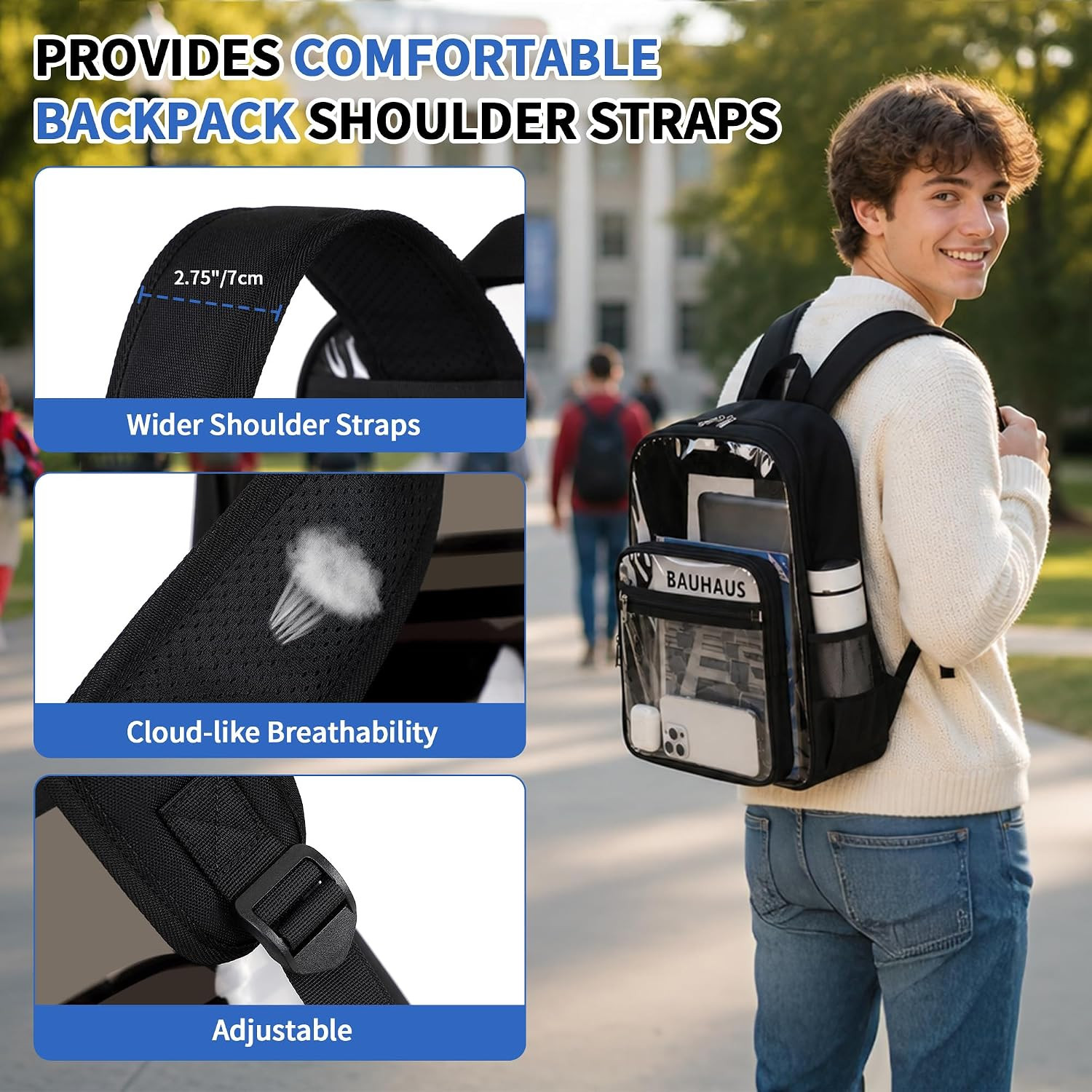 Clear Backpack Heavy Duty Transparent Bookbag for School Fabric & PVC Transparen
