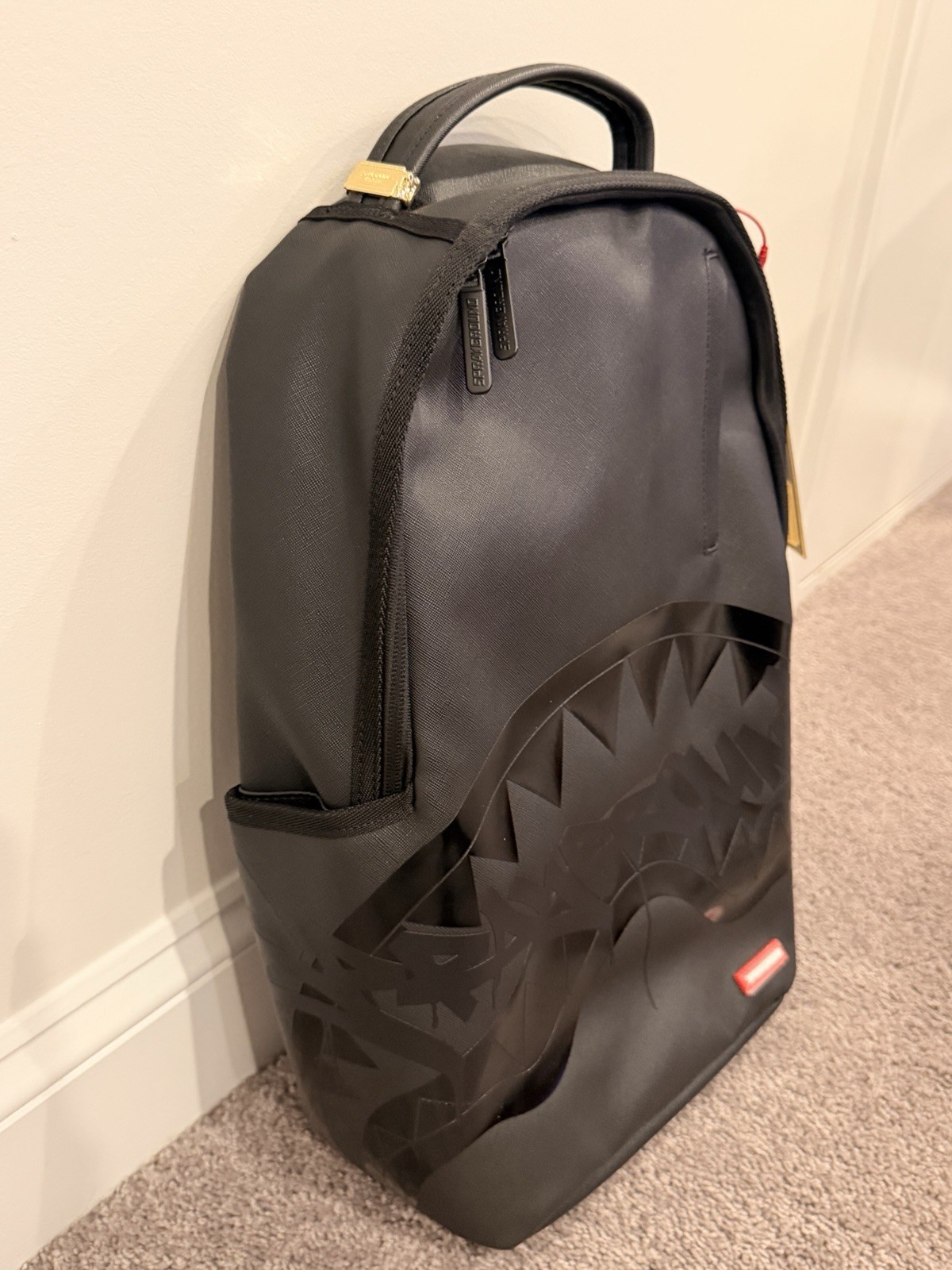 Sprayground Limited Edition Black Shark Mouth Backpack Red Lined Padded