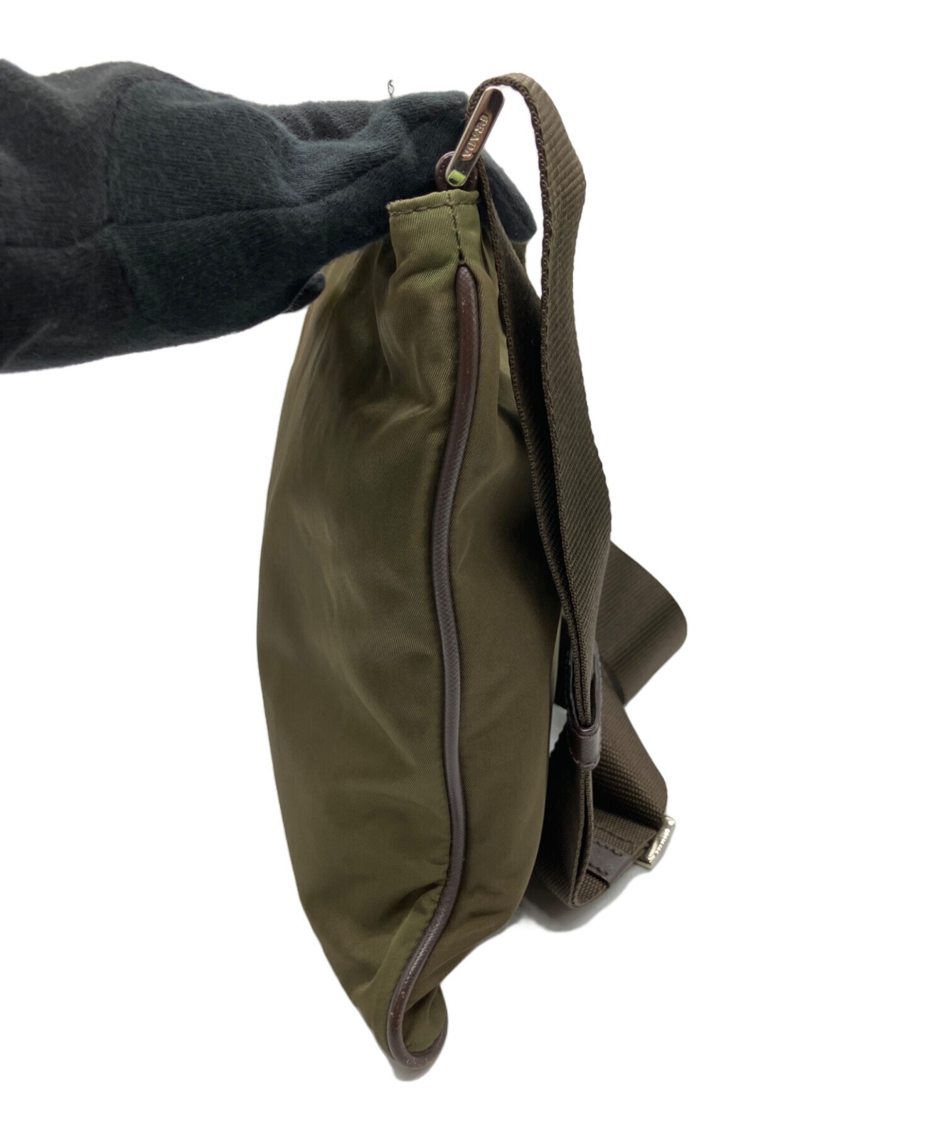 PRADA Men’s Olive Nylon Shoulder Bag with Dust Bag 29x26x5cm Metal Auth