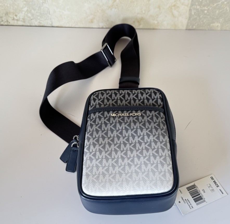MICHAEL KORS UNISEX COOPER MEDIUM OMBRE SLING PACK CROSSBODY BAG MK NAVY