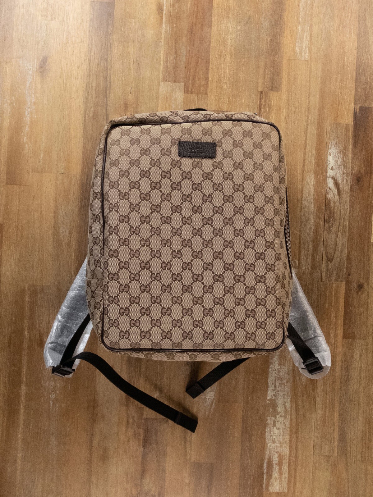 NO CUSTOMS TAX GUCCI beige brown GG Guccissima supreme canvas & leather backpack