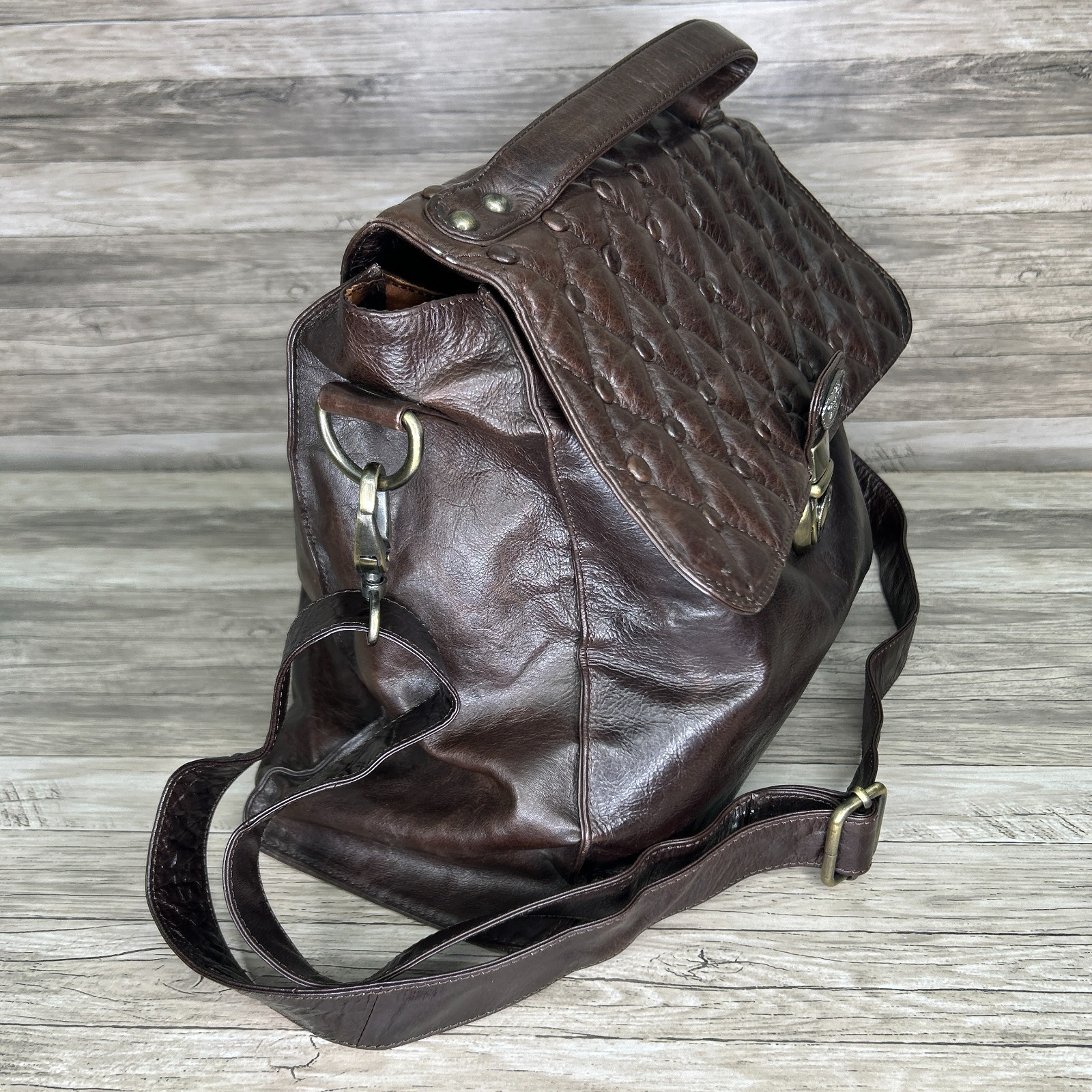 The Chesterfield Brand Brown Leather Messenger Satchel Bag Boho Quilted