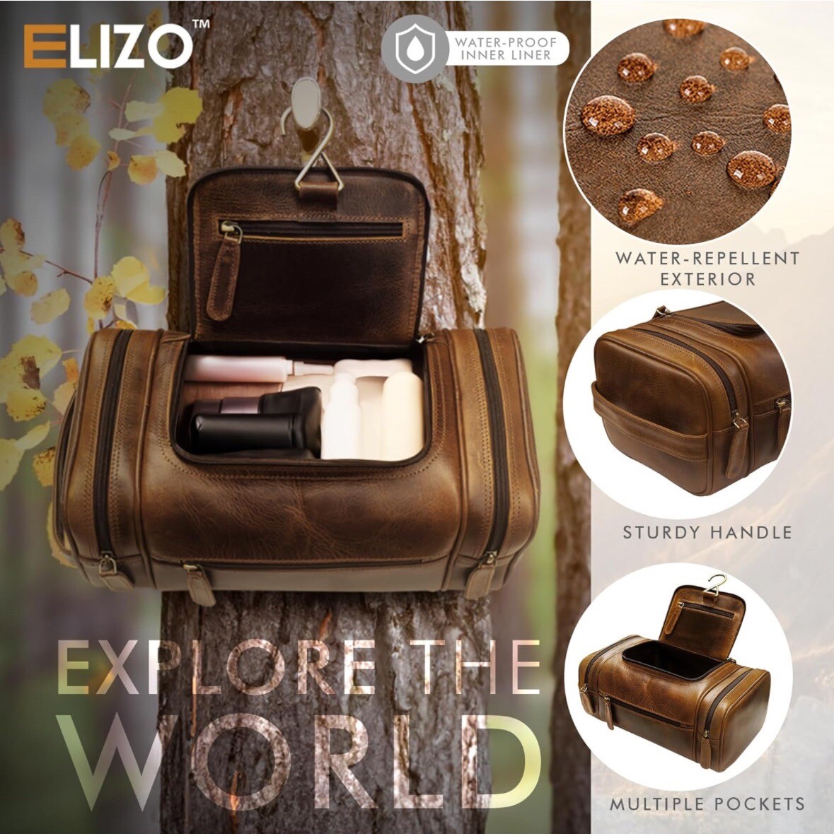 Leather Toiletry Bag For Men Women Dopp Kit Mens Hanging Toiletry Bag