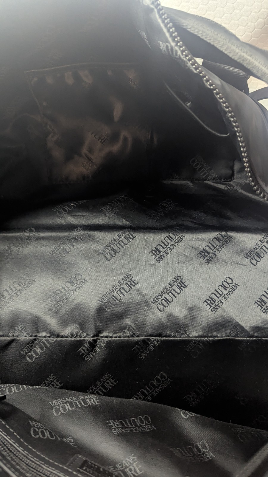 Versace Jeans Couture Black Logo Zip Large Duffle Bag Straps Pockets Men