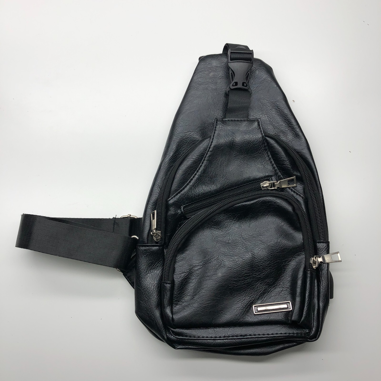 Unbranded Crossbody Sling Bag Black Mens Faux Leather Adjustable Strap