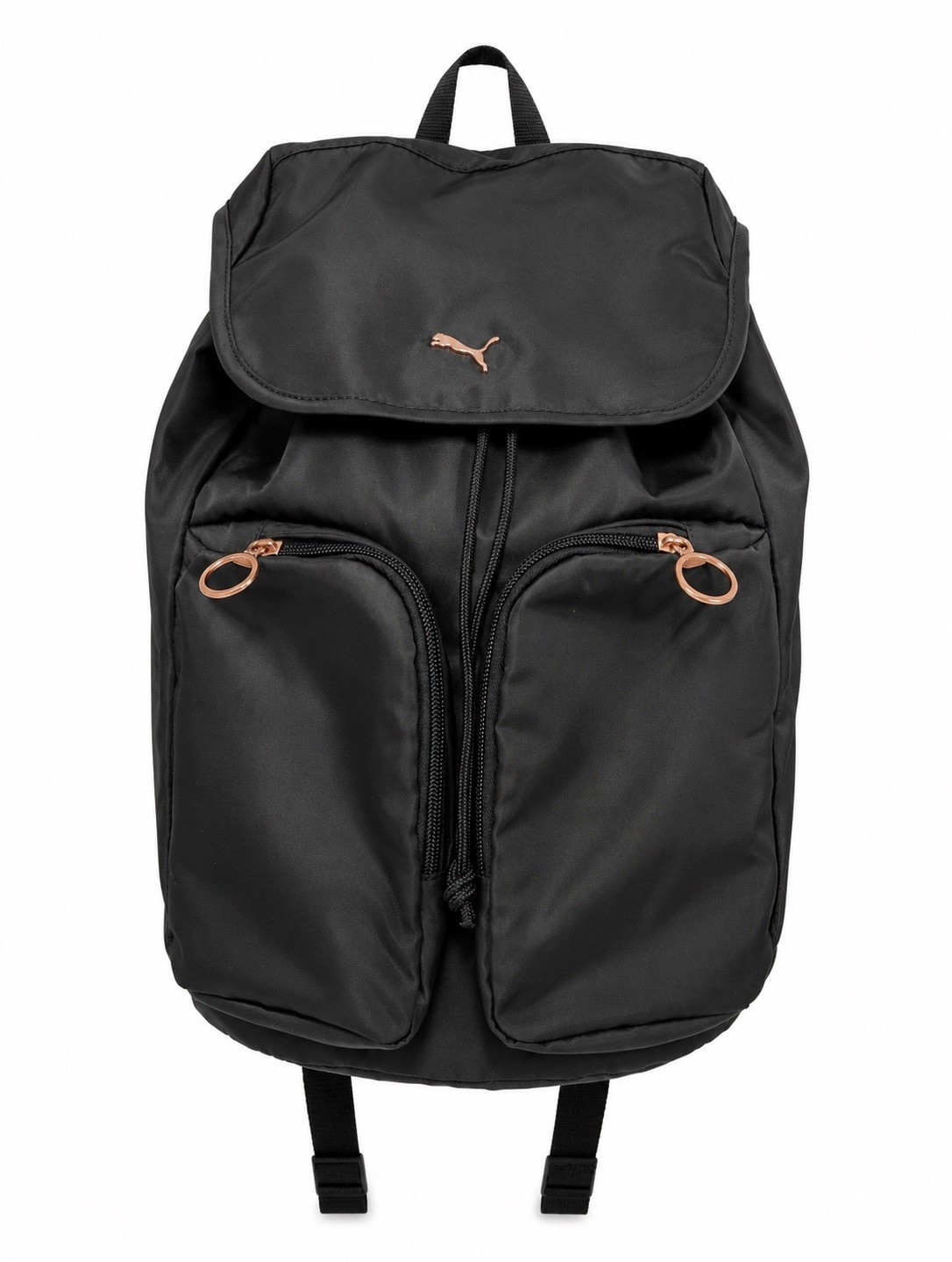 PUMA Black Backpack Drawstring Flap Top Zip Closure, Adjustable Straps, Pockets