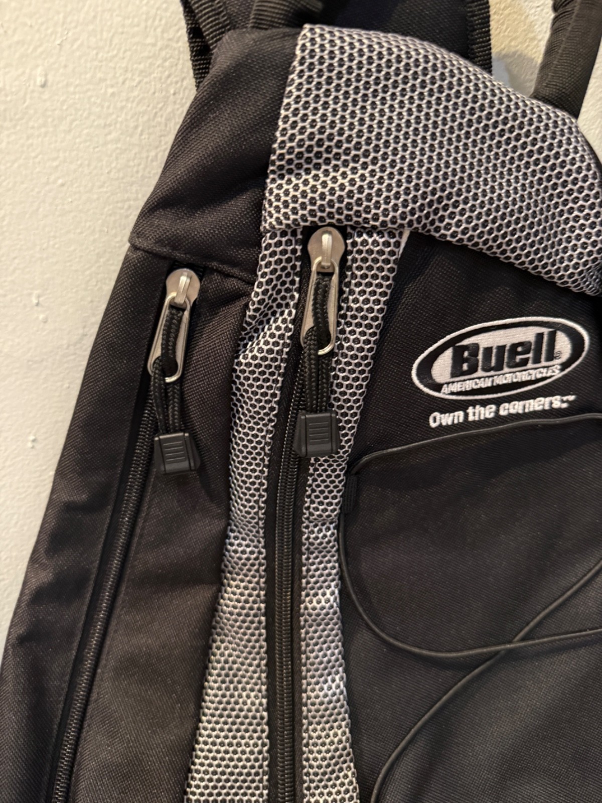 🏍️ Buell Sling Backpack Crossbody Motorcycle Bag Black Gray Helmet Style