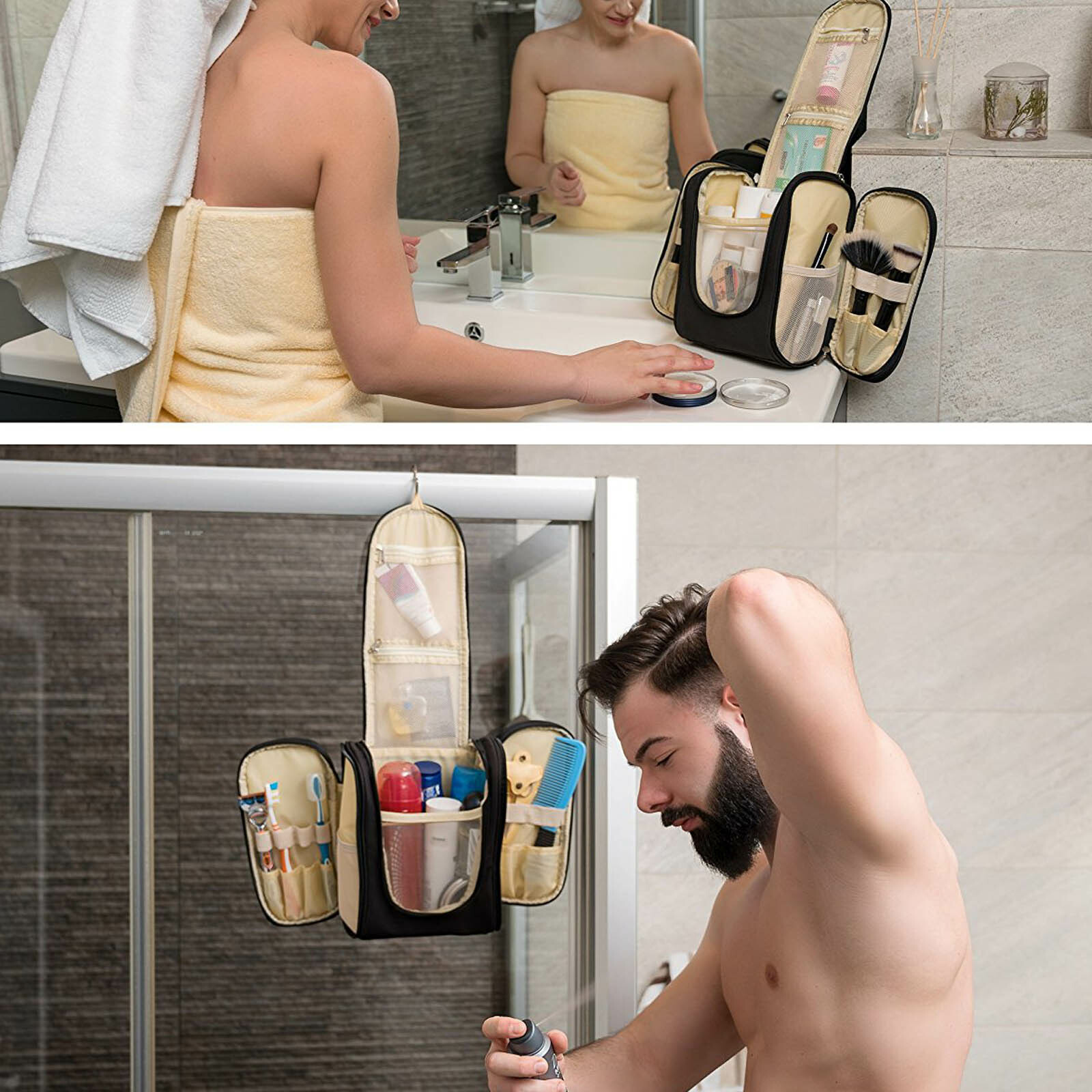 Men Women Lightweight Durable Large Travel Toiletry Holder Hand-Up Zip Wash Bag