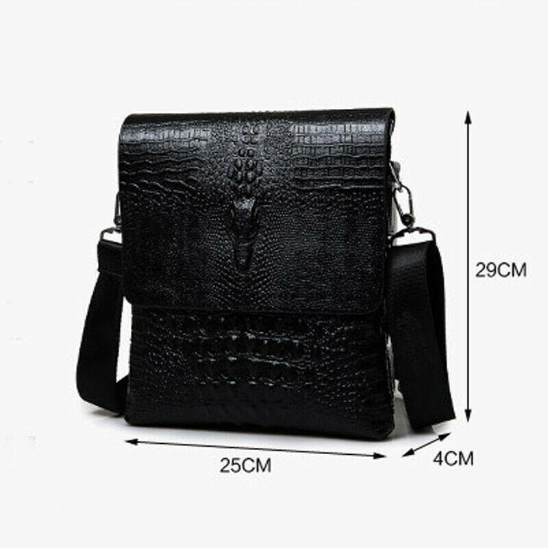 Men Leather Black Crocodile Sling Shoulder Bag Crossbody Bag 10″ Messenger Bag B